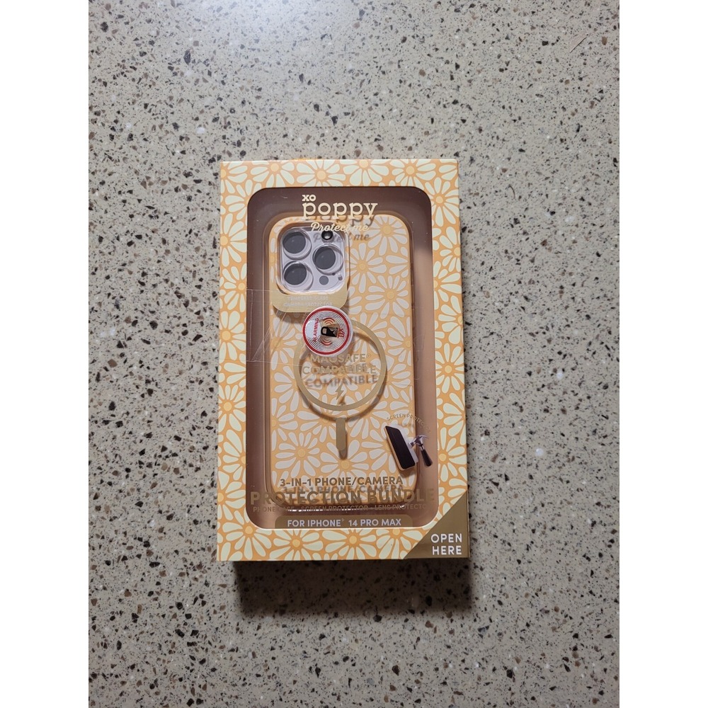 XO Poppy iPhone 14 Pro Max 3 In 1 Magsafe Daisy Case, Screen & Lens Protector